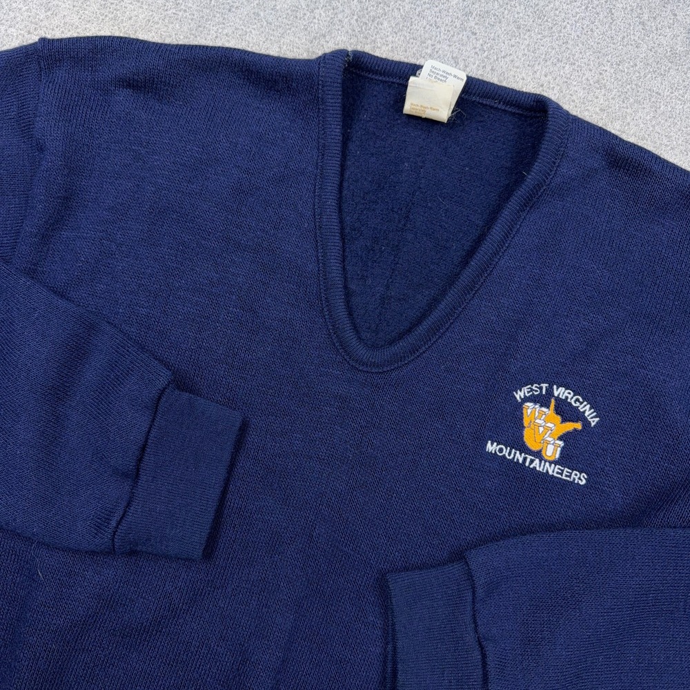 Vintage West Virginia Mountaineers Sweater Women Medium V Neck WVU 90s Knit USA
